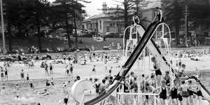 Swimmers at the harbour pool in Manly Cove in November 1936.