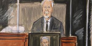 A courtroom sketch of pilot Lawrence Paul Visoski jnr giving evidence during Ghislaine Maxwell’s trial in New York on Tuesday.