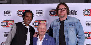 Scottie Pippen,Kestelman and Luc Longley pose for a portrait during the round one NBL match between Melbourne United and South East Melbourne Phoenix last month.