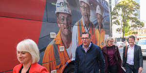 Catherine (left) and Daniel Andrews on day one of the Victorian election campaign on Wednesday.