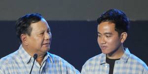 Prabowo Subianto with his running mate,Gibran Rakabuming Raka,after the Indonesian elections this month.