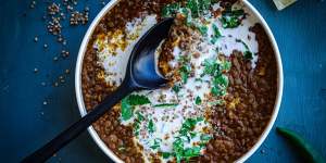 This comforting lentil curry is heavy on the coriander and generous with the ginger.