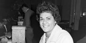 An Aboriginal woman casts her vote during the 1967 referendum at polling booth at Sydney Town Hall. 