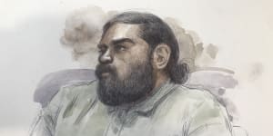 A court sketch of Terence Kelly during his sentencing.
