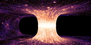 A wormhole,also known as an Einstein-Rosen bridge,which is a hypothetical tunnel between two points in time and space.