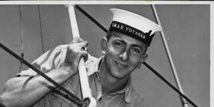 Able Seaman Herbert Jacobson,of Dubbo,New South Wales,helps keep H.M.A.S. Voyager"ship shape",1961.