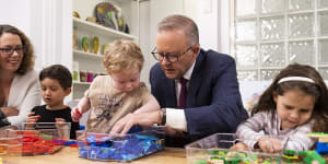 Prime Minister Anthony Albanese at Manuka Childcare Centre this week.