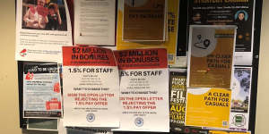 ABC message boards plastered with EBA-related posters. 