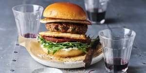 A new take on cheeseburger:lamb and saganaki burger.