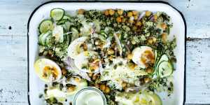 Jill Dupleix recipe:Green cous cous with avocado tahini.
