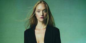 Australian supermodel Gemma Ward wearing a Christopher Esber dress from his pre-fall 2023 collection.