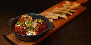 On the board:Moroccan-style beef meatballs.