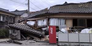 A house is damaged by an earthquake in Wajima,Ishikawa prefecture,Japan.