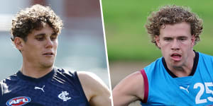 The Gold Coast Suns are expected to draft Northern Territory youngster Jed Walter (right) who has been likened to Carlton’s goal-kicker Charlie Curnow.