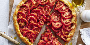 Tomato and olive tapenade tart.