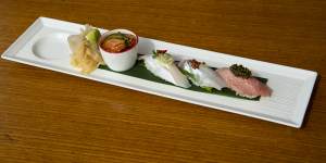 A delicate plate of freshly made nigiri.