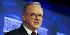 Prime Minister Anthony Albanese addressing the National Press Club.