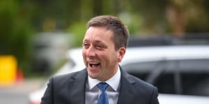 Matthew Guy arriving for Tuesday’s party-room meeting.