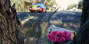 A bouquet of flowers on Jerrara Road,near the alleged crime scene. 
