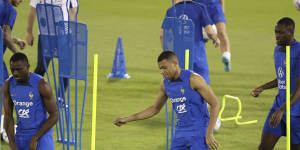 Youssouf Fofana,Kylian Mbappe,Ibrahima Konate train at the headquarters of Al Sadd SC.