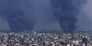 Smoke rises following Israeli airstrikes in Gaza City.