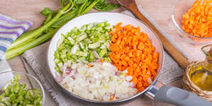 A classic mirepoix featuring celery,carrot and onion.