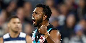 Back on deck:Willie Rioli returned to Alberton on Monday,with the Power hopeful he lines up against Geelong on Saturday.