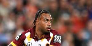 Ezra Mam for the Brisbane Broncos against the Manly Sea Eagles in Magic Round.
