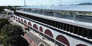 The new grandstand at Browne Park,Rockhampton,is nearing completion.