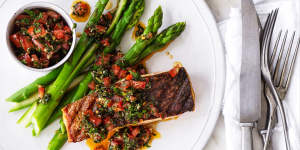 Serving suggestion:Add some asparagus spears to this grilled fish dish.