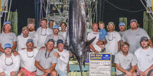The Sensation crew with their 600-plus-pound marlin and their dreams still intact.