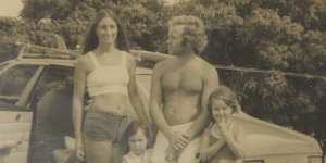 Deborah,aged two,with her mother,father and sister,Bec (at right),on the Sunshine Coast in 1976.