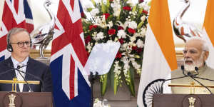 Prime Minister Anthony Albanese and Prime Minister of India Narendra Modi in Delhi,India this month.