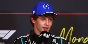 Pole position qualifier Andrea Kimi Antonelli of Italy and Mercedes AMG Petronas F1.