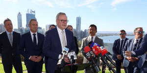 Prime Minister Anthony Albanese with WA Premier Roger Cook at a press conference in Perth.