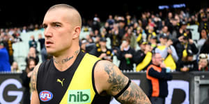 Money man:Jack Riewoldt did all he could to keep Dustin Martin at Punt Rd.