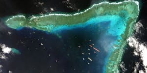 Satellite image of Chinese vessels in the Whitsun Reef in a disputed zone,March 23,2021. 