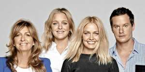 Model behaviour … (from left) with her mother Sharon,ex-manager Hermione Underwood and brother Josh for a Being Lara Bingle publicity shot.