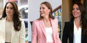 One in every colour. Catherine,Princess of Wales owns the same Alexander McQueen jacket in white,pink,navy,purple and black.