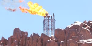 Flare tower at Woodside’s Pluto LNG plant in Western Australia. 