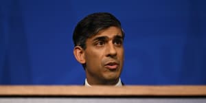 Britain’s Prime Minister Rishi Sunak holds a press conference,following the Supreme Court’s Rwanda policy judgement,at Downing Street in London.