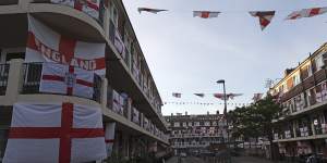 Flags on display at the Kirby Estate ahead of the semi-final against Denmark.