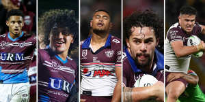 Jason Saab,Christian Tuipulotu,Haumole Olakau’atu,Josh Aloiai and Josh Schuster are five of the seven Manly players who have withdrawn from Thursday’s clash with the Roosters.