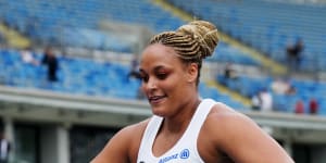 This athlete has 12 shot put and hammer throw titles. So why was she running the hurdles?