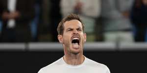 Andy Murray celebrates an incredible victory.