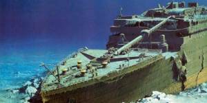 An artist’s rendering of the Titanic on the ocean floor.