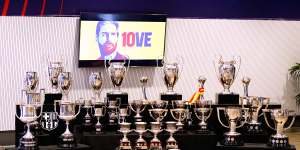 The trophies won by Barcelona during Messi’s time at the club were all on display at Sunday’s press conference.