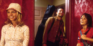 Britney Spears (left) as Lucy,Anson Mount as Ben and Taryn Manning as Mimi in Crossroads.