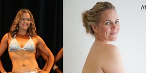 Taryn Brumfitt in her famous before and after photos from 2013.