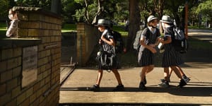 New students arriving for their first day of Year 7 at Santa Sabina College in Strathfield